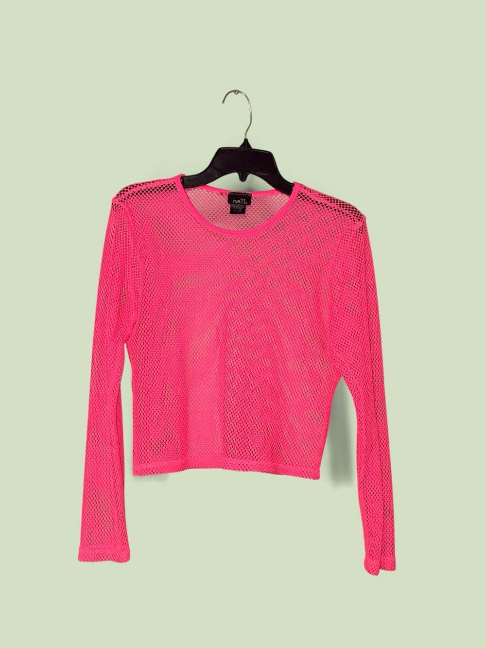 Rue21 Neon Pink Fishnet Long Sleeve Mesh Crop Top Size Large